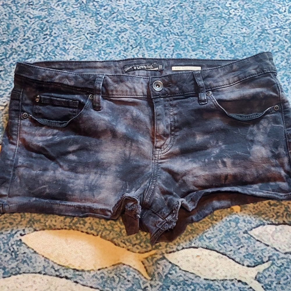 Lovesick Black Tie Dye Low Rise Denim Shorts
